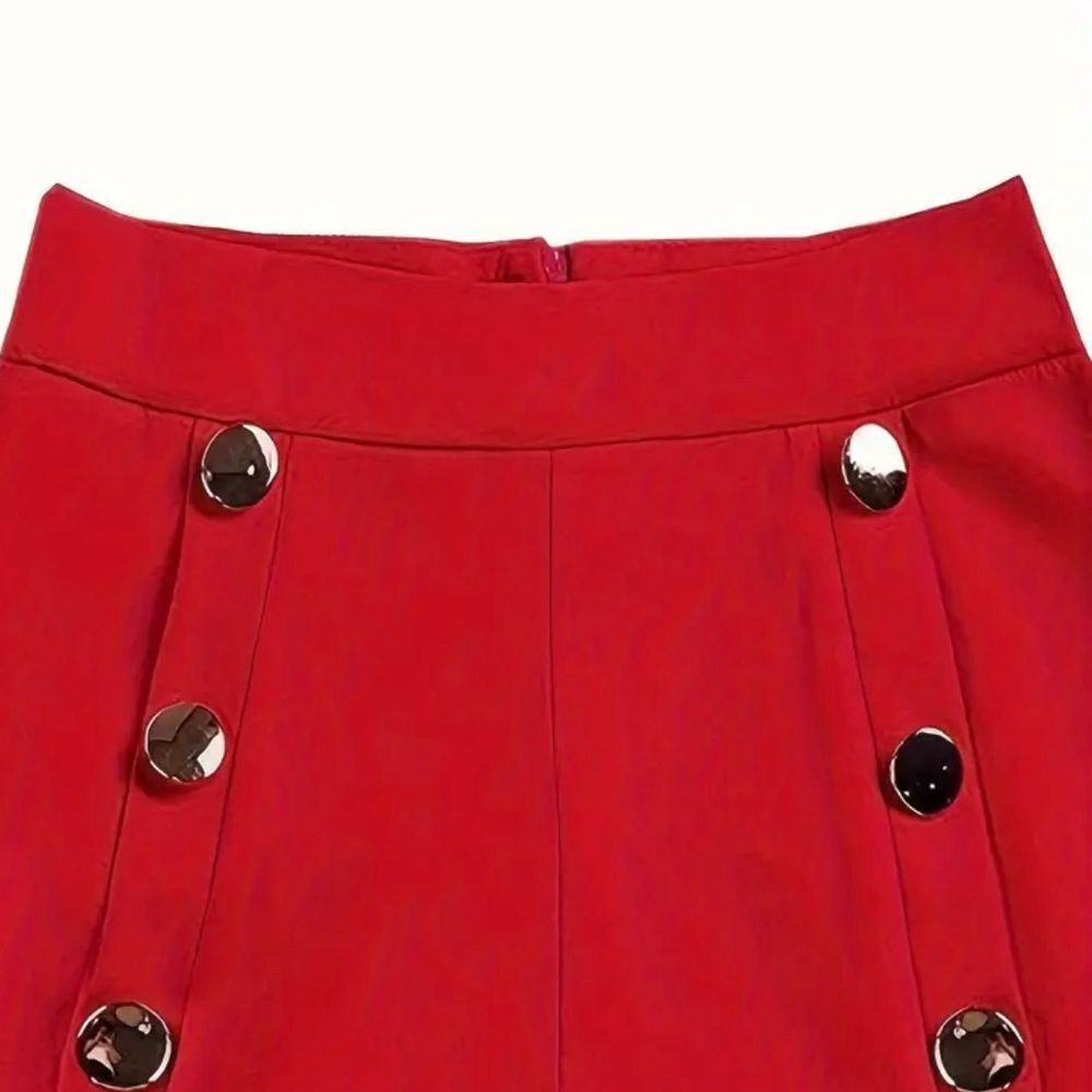 Chic Button High Waist Shorts Women Size Large Red Zip Closure - Picture 2 of 4